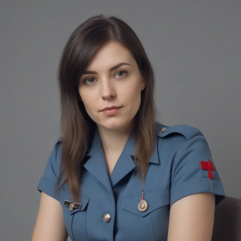 Женщина 30 лет, в голубой военной форме, но без знаков отличия — работа пользователя Уникальная Галактика