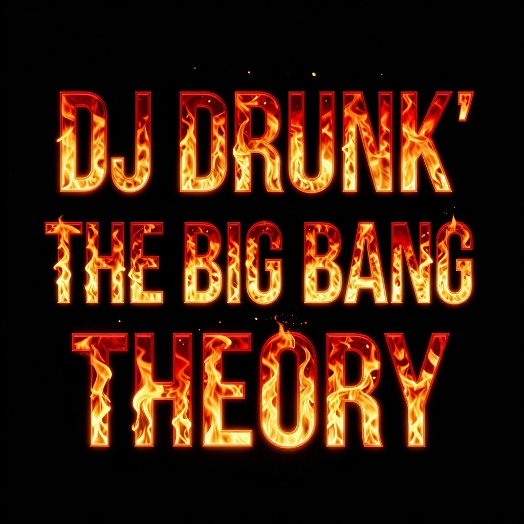 Modern 2026 electronic music album cover, solid matte black background. Hyper-bold extended futuristic font reading on three lines: line 1 "DJ DRUNK'", line 2…