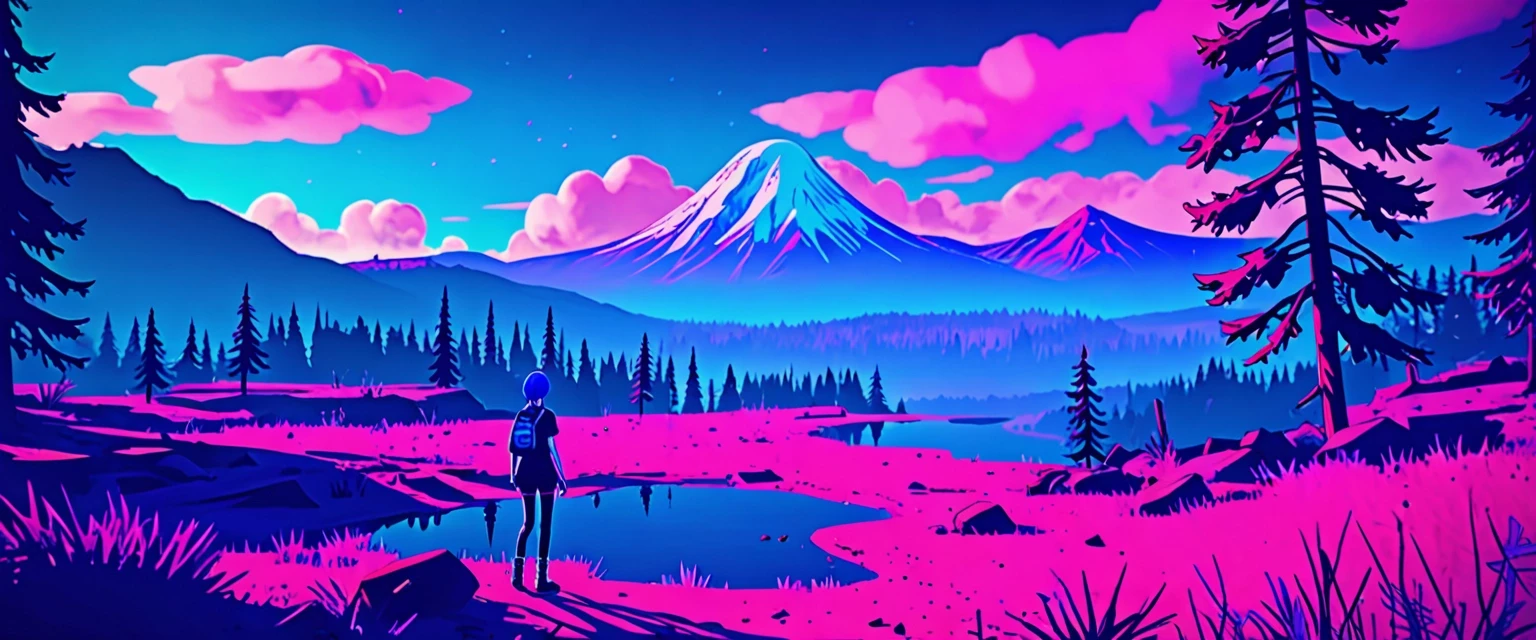 пейзаж природы арт life is strange хлоя прайс ретро рейв стиль неон цвет индиго — работа пользователя Быстрая Паутина