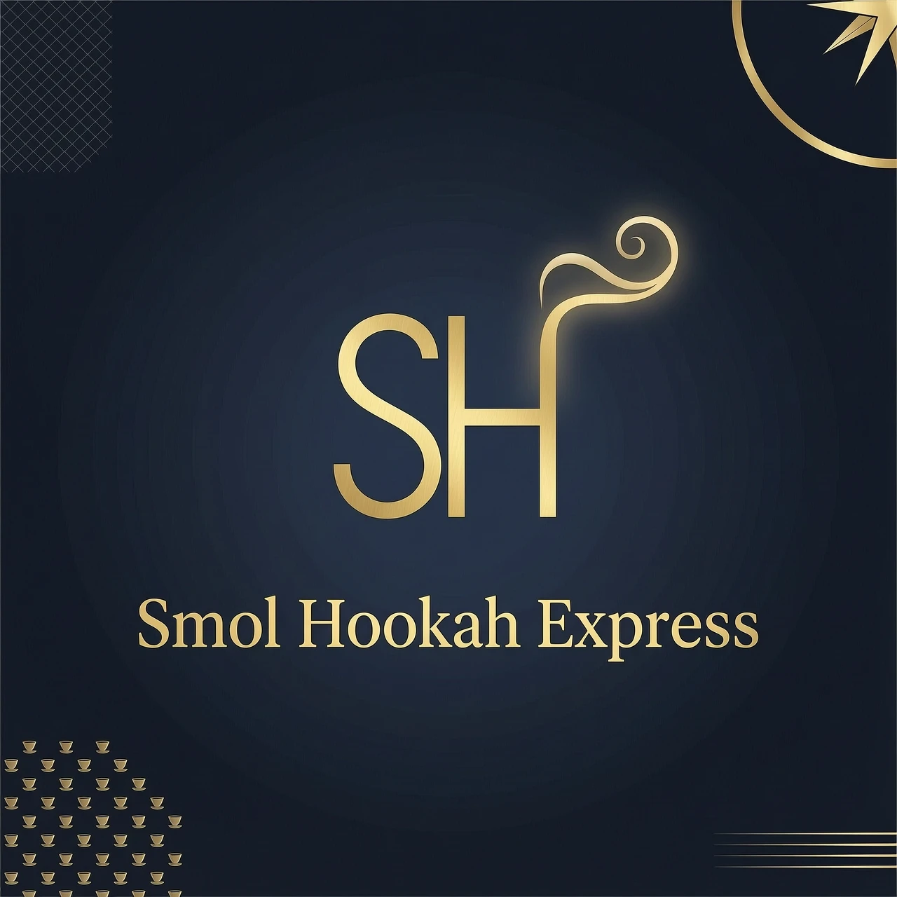 "Элегантный геометричный логотип в премиальном стиле для 'Smol Hookah Express'. Построен по правилу золотого сечения. Иконка представляет собой минималистичный…