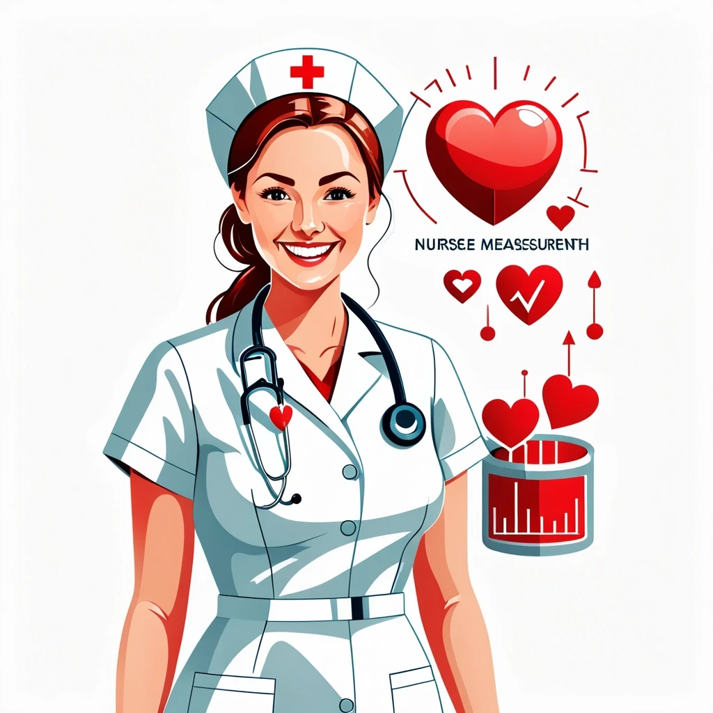 Professional vector graphics on a pristine white background. Nurse smiling, pressure measurement, heart health. — работа пользователя Радужный Чародей