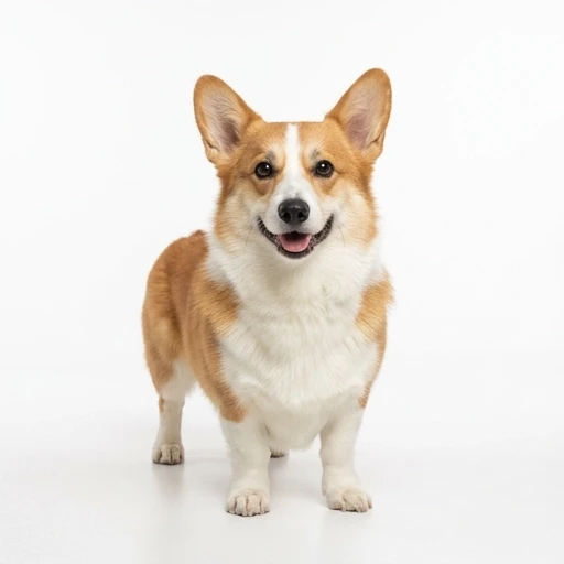 create a photo, a corgi dog, friendly, standing, looking at the viewer, studio lighting, white background. High-quality photo, 300 dpi — работа пользователя Фантазийный Криомант