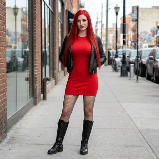 The girl is a human, very beautiful, full-length appearance, emerald-colored eyes, sly eyes, bright scarlet lip color with natural luster, domineering gaze, straight fiery…