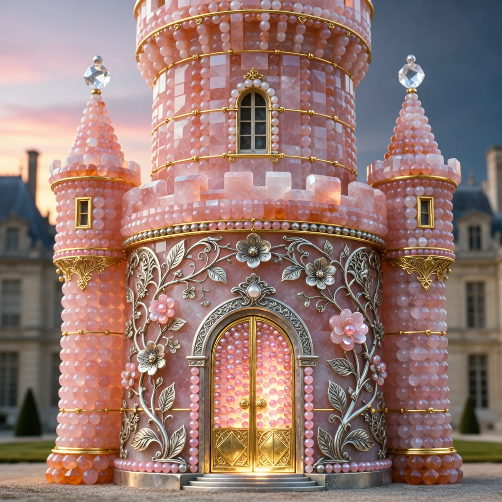 Turret And Roses The castle is made of rose quartz beads, mad... by Завораживающий ...