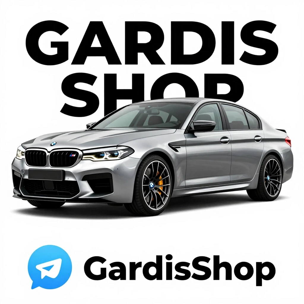 Добавь персонажа и текст GARDIS SHOP И ниже @GardisShop с иконкой телеграмма добавь много деталий подсветку задний фон и чтобы зади стояла bmv m5 f90 — работа пользователя…