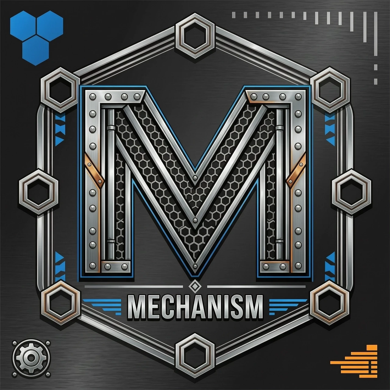 Create a logo for an industrial metal band called “Mechanism.” The letter “M” should be the only letter in the logo; you can add some hexagons or something similar. — работа…
