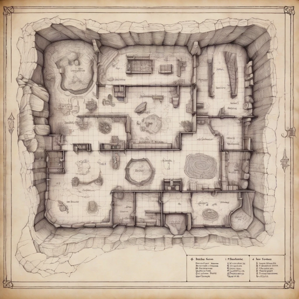 Dungeons and Dragons House map, hand drawn map, scanned from book, black grid paper, fantasy map, module map for dungeon master, mega cave map, cave interior map, map of cave,…