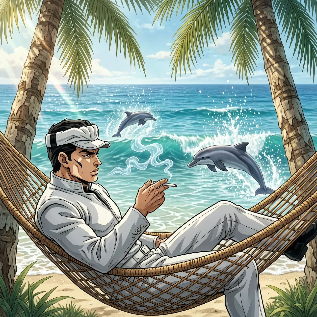 Hyper-realistic cinematic anime masterpiece, high-end modern feature film style, blending the avant-garde, high-fashion character design of Hirohiko Araki with the breathtaking…