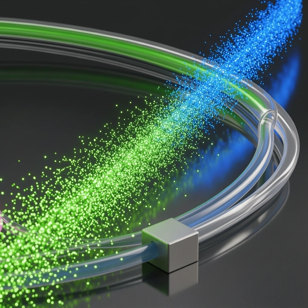 3D render, surface reflections, 3D rendering, surface reflections, 2 transparent tubes, reflecting on the surface below, clear image, highlights and reflections, a stream of…