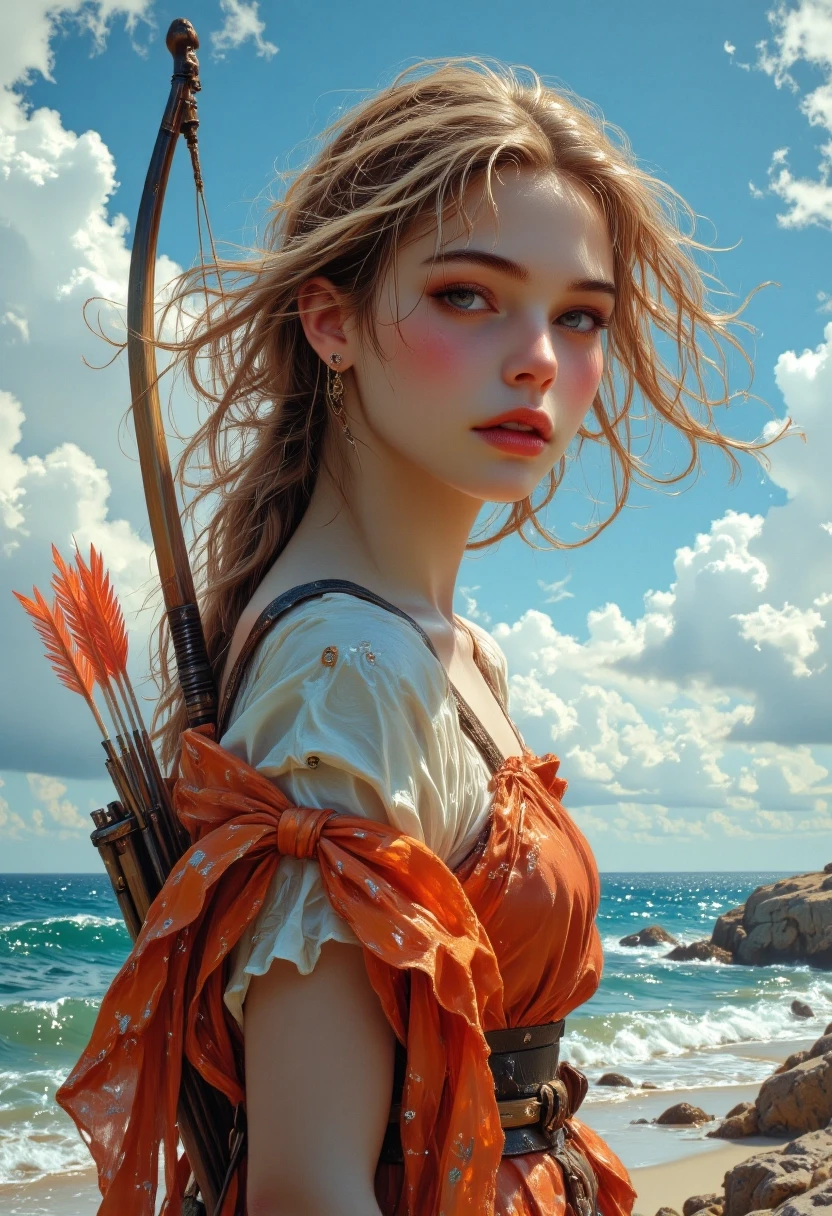 A masterpiece in the style of Alma Tadema, featuring clear lines, dynamic brushstrokes, and rich textures in the background, evoking nostalgia, perhaps with subtle patterns…