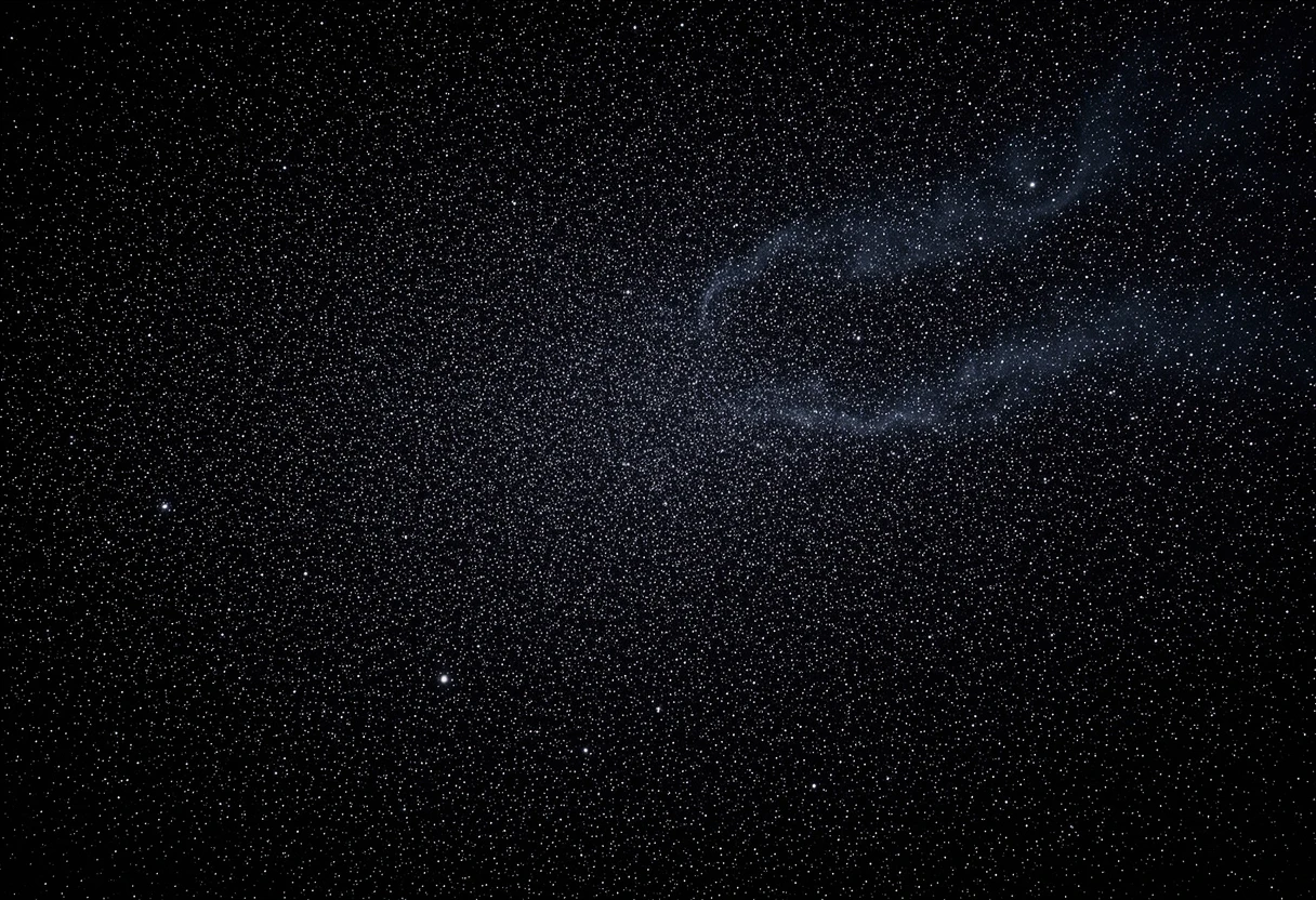 A vast, endless field of countless shimmering stars scattered across the deep black void of dark matter space. No galaxies, no spirals, no central objects — just pure, dense…