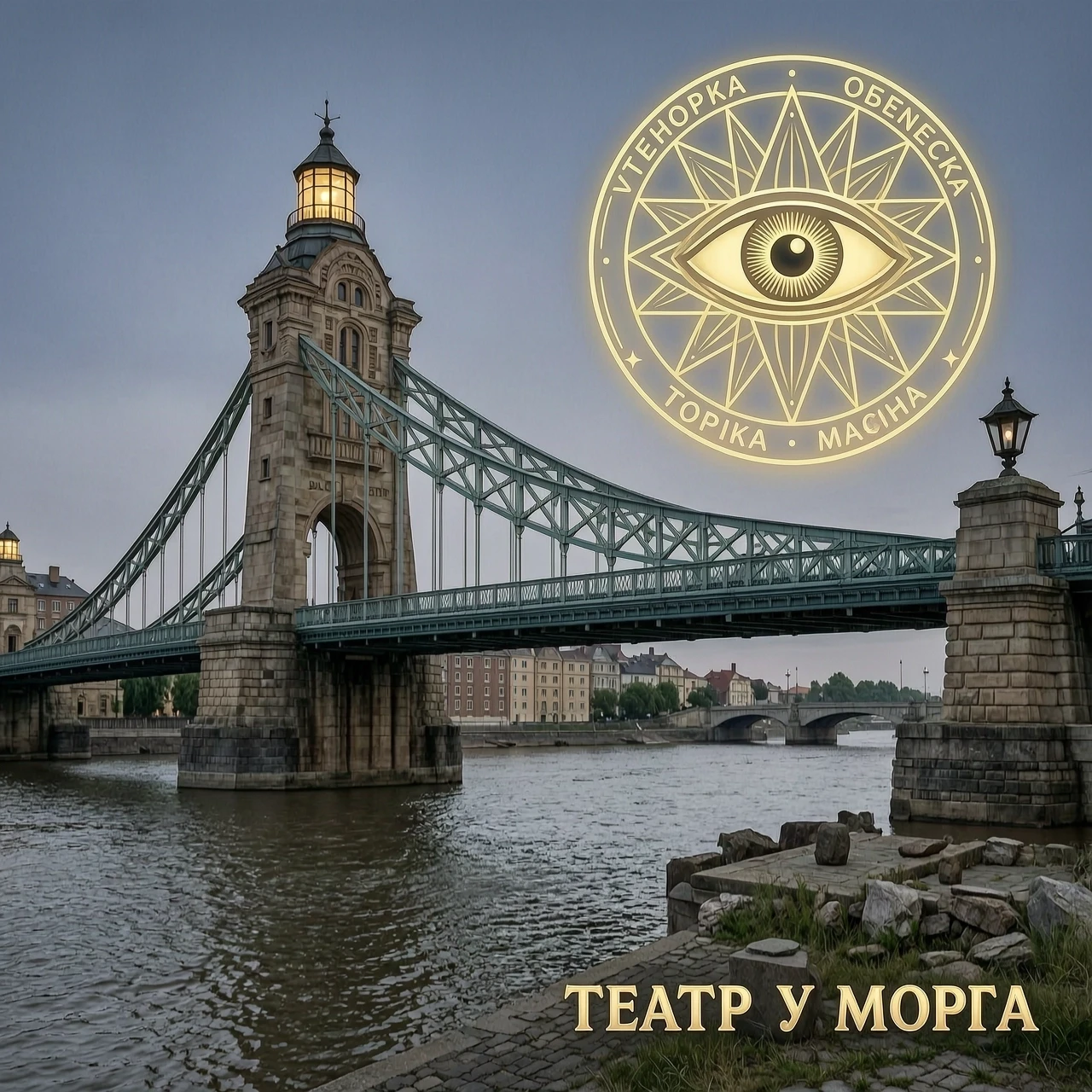 Мост, театр -маяк , всевидящее око, мистика,изотерика. Маленькая надпись -"Театр У Моста" — работа пользователя Живописный Псионик