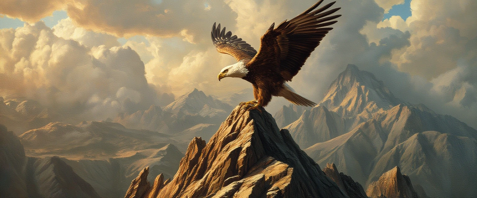 A masterpiece. Oil painting. A proud eagle soars above the peak. Increased attention to small details. Close-up. Danish angle. Octave filter. High resolution. 8K. Style: Vrubel,…