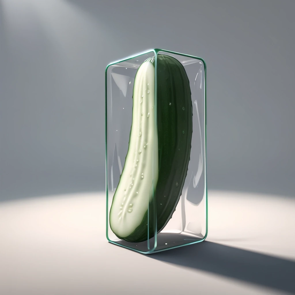 Объёмная 3D-иконка под углом 70 градусов, огурец , реалистичный стиль, мягкие тени, прозрачный фон, один предмет в центре, без текста, для мобильной игры — работа пользователя…