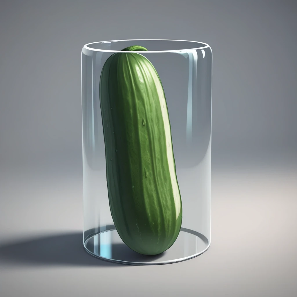 Объёмная 3D-иконка под углом 70 градусов, огурец , реалистичный стиль, мягкие тени, прозрачный фон, один предмет в центре, без текста, для мобильной игры — работа пользователя…