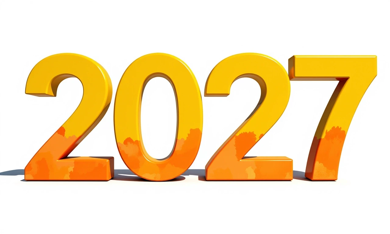 Крупные, чёткие объёмные цифры «2027» на изолированном чистом белом фоне. Каждая цифра «2», «0», «2», «7» написано идеально правильно и разборчиво. Мягкие округлые формы,…