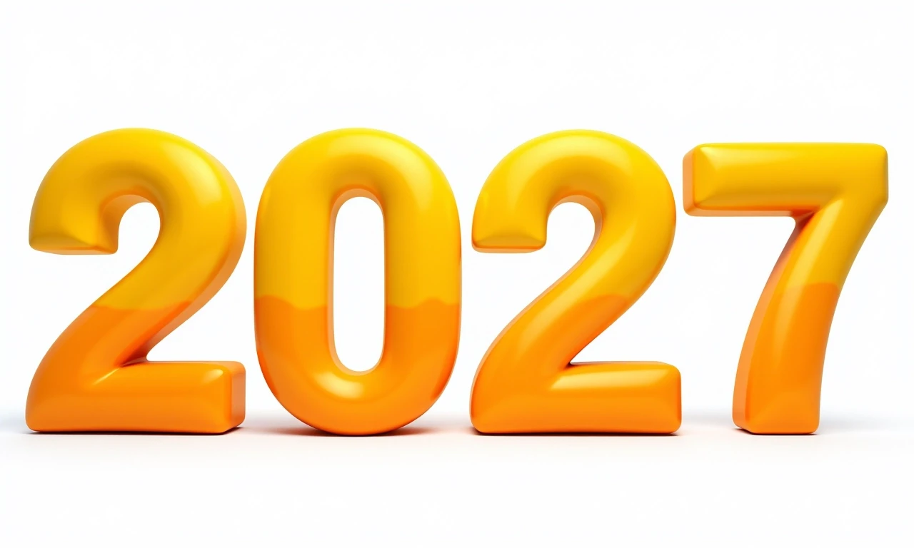 Крупные, чёткие объёмные цифры «2027» на изолированном чистом белом фоне. Каждая цифра «2», «0», «2», «7» написано идеально правильно и разборчиво. Мягкие округлые формы,…