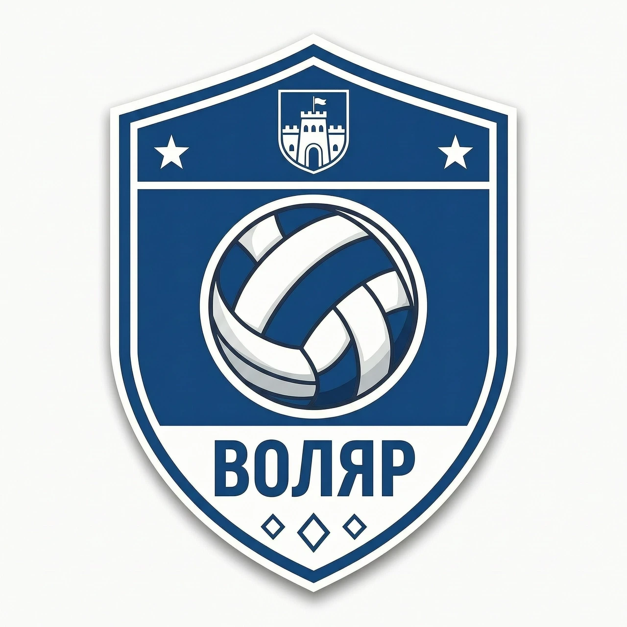 создай эмблему для сортивнойшколы с гербом города Елабуга, с волейбольным мячом волар "олимп" бело-синий мяч убери ь из слова волейбольный в виде щита без фона —…
