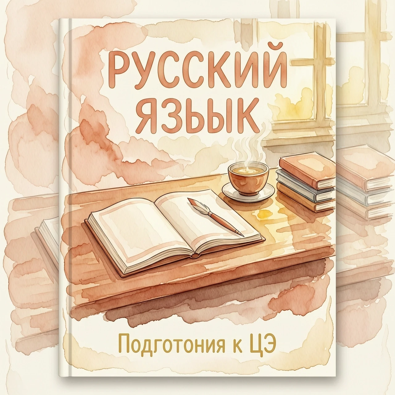 Концепция обложки для тетради по русскому языку (подготовка к ЦЭ) Обложка выполнена в мягкой акварельной технике с эффектом мокрой бумаги и размытыми, плавными краями,…