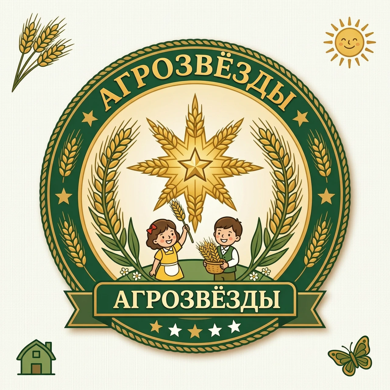 Эмблема с названием АГРОЗВЁЗДЫ. На эмблеме должна быть звезда, колосья ( Или звезда из колосьев), что- то сельскохозяйственное и могут быть дети. — работа пользователя Леденящий…