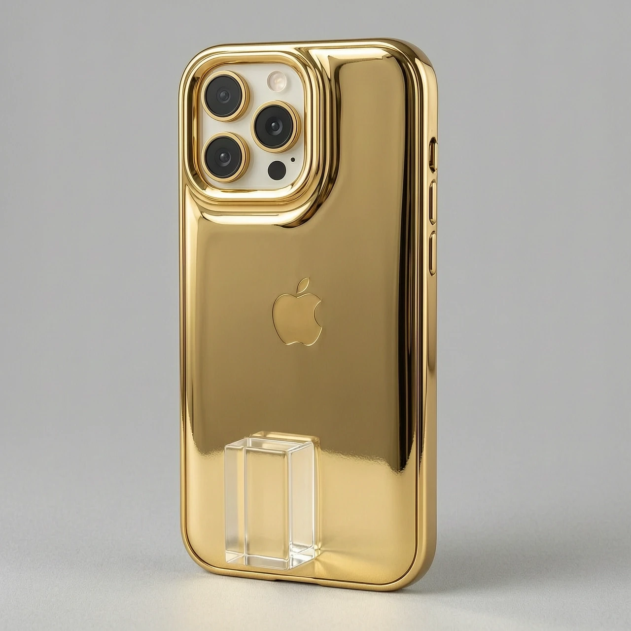 Итак, берем, короче, чехол для iPhone 17 Pro Max и делаем его зеркально-никельным. Отступаем 2 сантиметра ниже модуля камеры и заливаем, делаем, короче, этот самый из жидкого…
