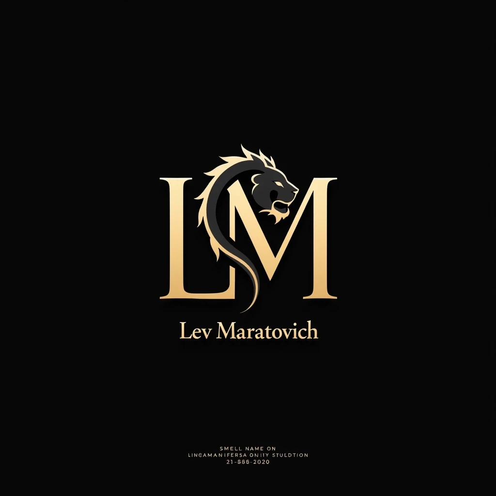 Elegant monogram logo for “Лев Маратович”: intertwined stylized letters “ЛМ” in a bold, sculptural way, with organic curves and sharp angles. One of the curves subtly forms a…