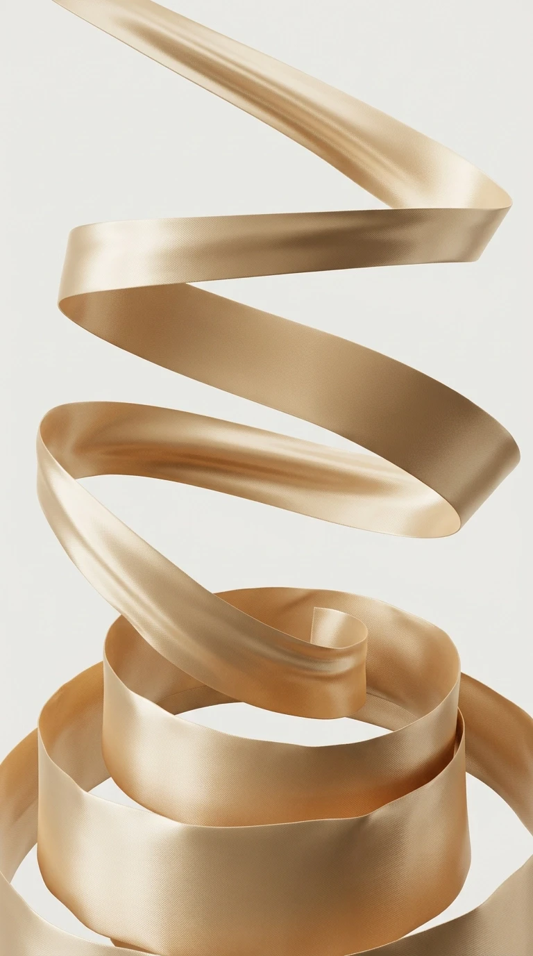 A high-end, professional 3D render of a fluid, undulating ribbon, inspired by the provided shape, designed as a premium graphic element for poster design. The ribbon features a…