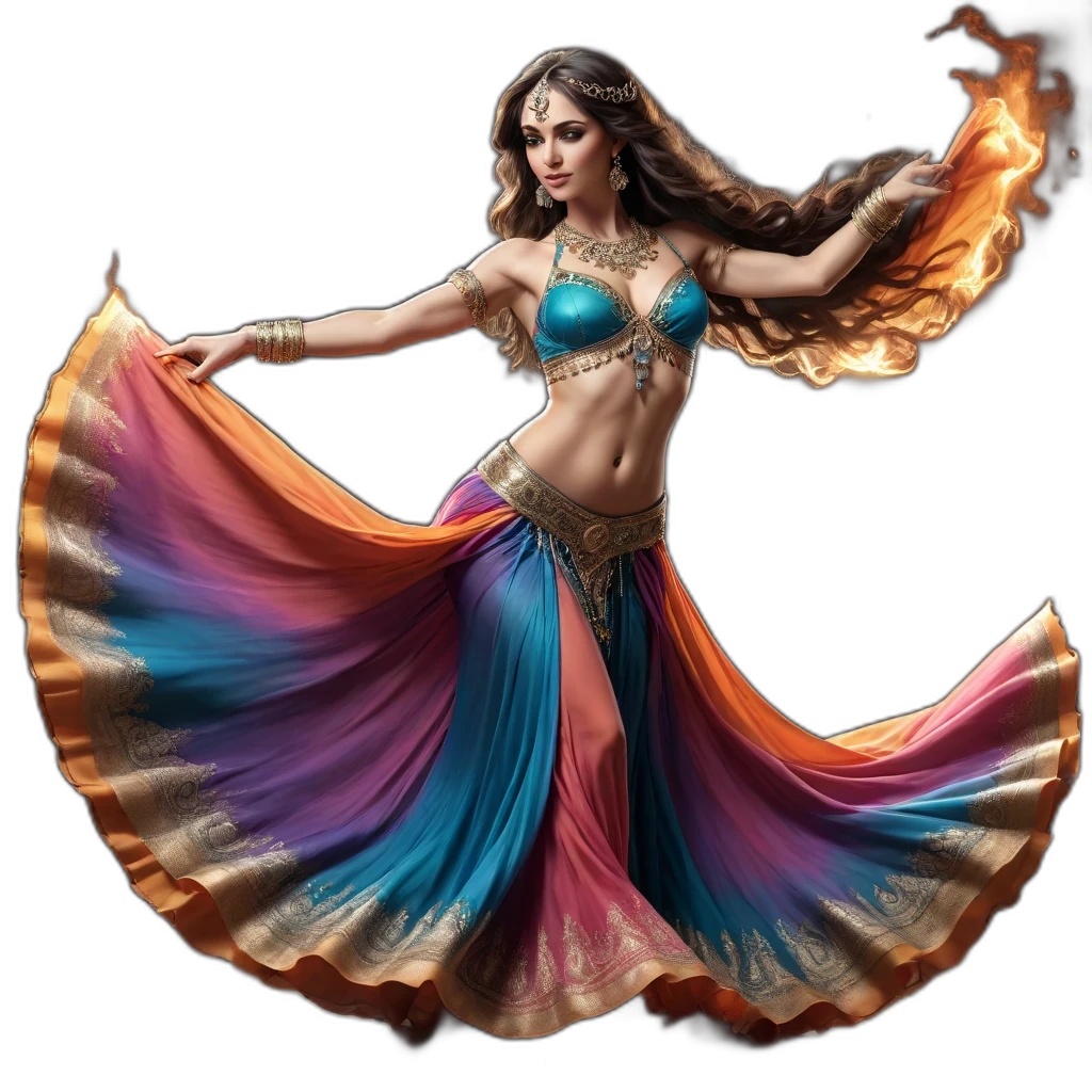 Professional belly dancer. Full-length. Flowing skirt. Back in a half-turn. Vector. Single color. — работа пользователя Интригующая Саламандра