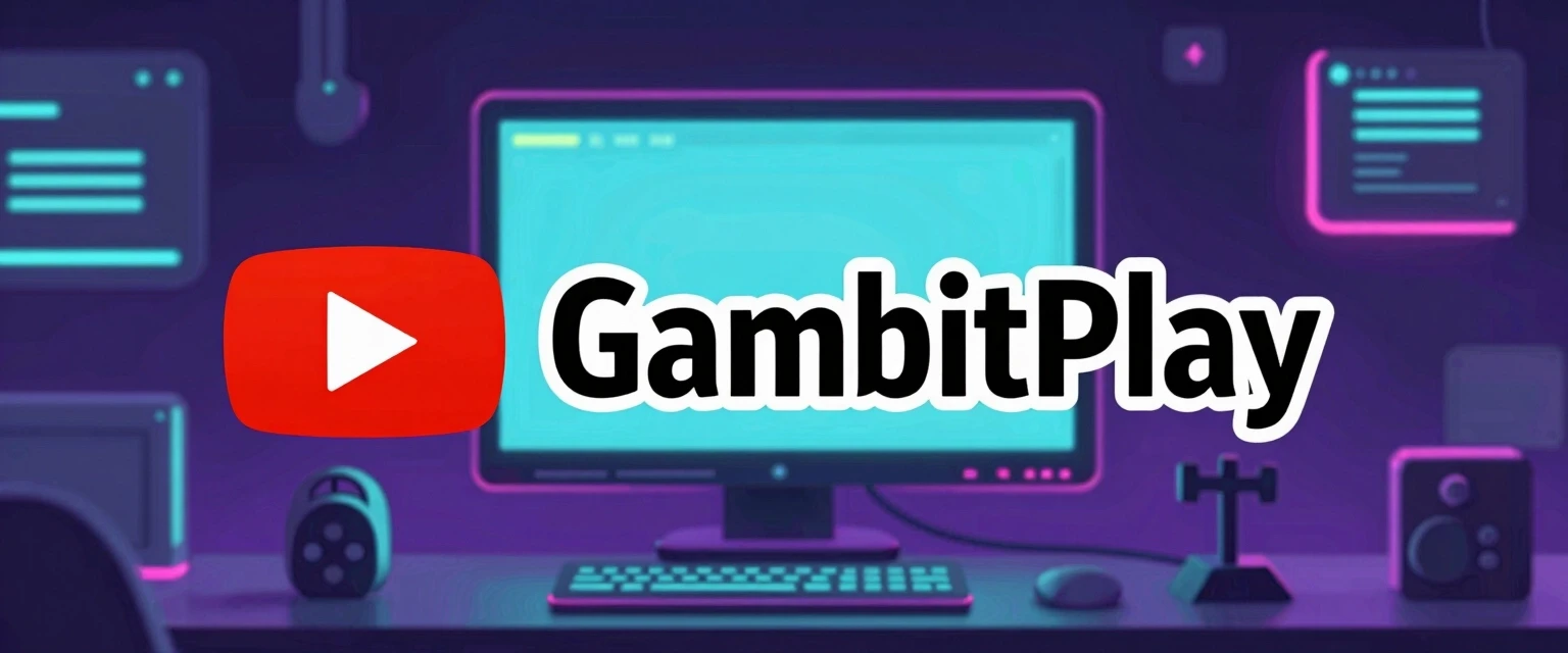 Create a gaming banner for a YouTube channel that integrates with the channel name "GambitPlay," using a computer-themed background. — работа пользователя…