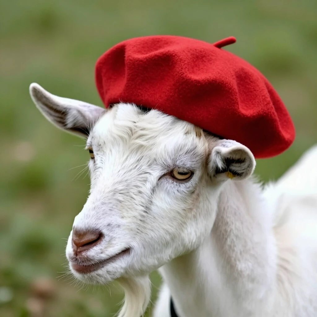 A red French beret was put on the goat — работа пользователя GERMES