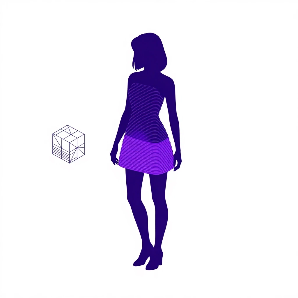 Girl silhouette made of horizontal stacked 3D printing layers, FDM layer lines, technical drawing, isometric view, floating geometric art object nearby, cyberpunk colors, clean…