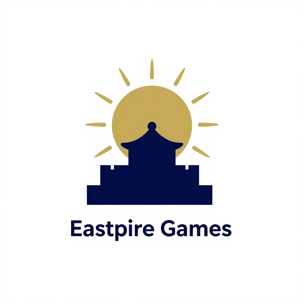 Минималистичный логотип-абстракция для студии разработки игр «Eastpire Games». Без текста, только знак. Плоский вектор, геометричный, лаконичный. Символ, сочетающий идею востока…