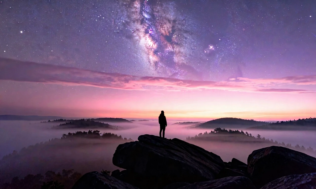 Представь, что ты стоишь на вершине горы ранним утром. Небо над тобой усыпано звездами, а Млечный Путь ярко светится, протягиваясь через всю небесную сферу. Вокруг царит…