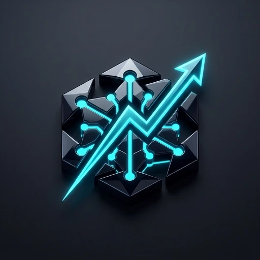 Prompt: Professional fintech logo icon for "M15". Abstract representation of a neural network node merging with a sleek upward trend vector. No grids, no candles.…