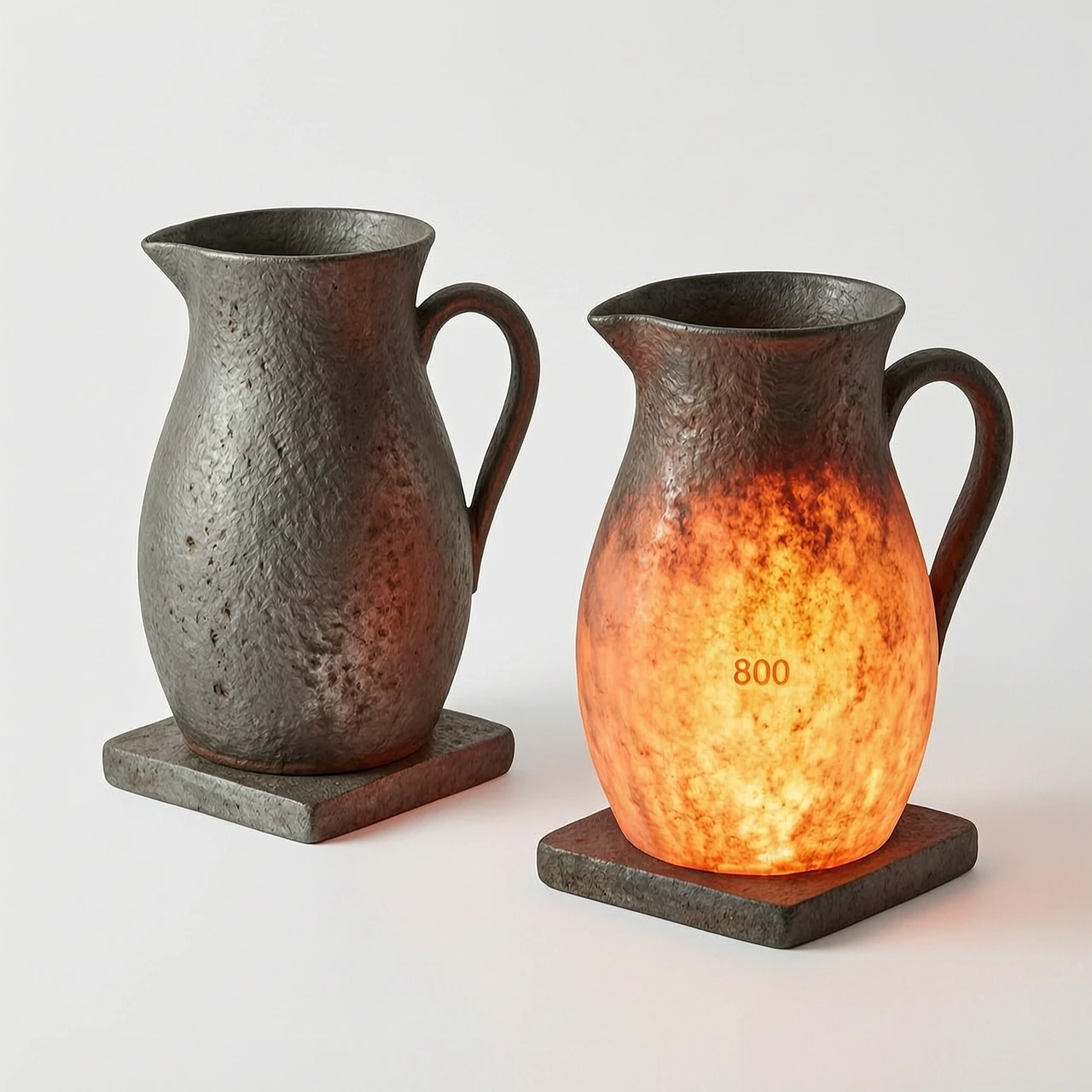 two jugs with a flat bottom on a white background one heated to a temperature of 800 degrees — работа пользователя Массивная Глубина