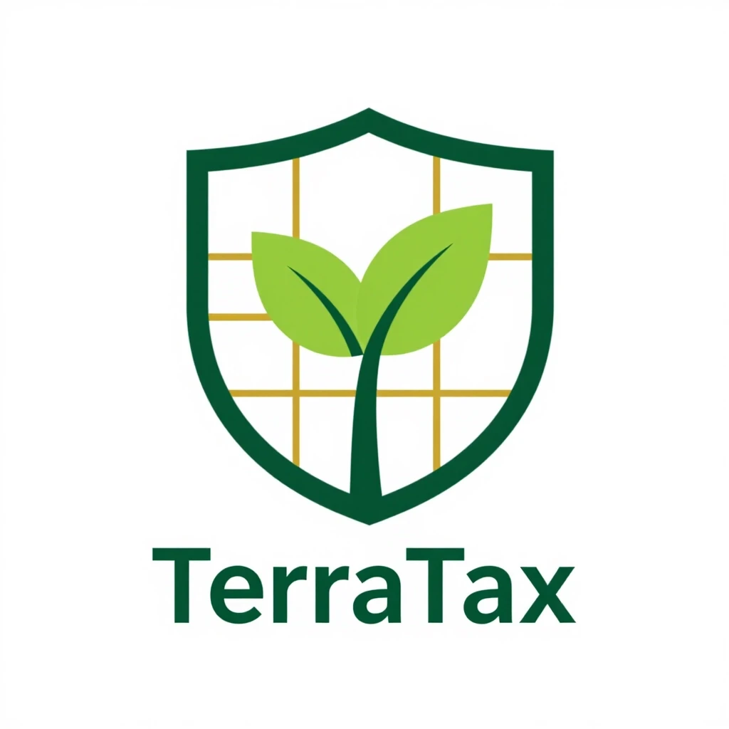 Minimalist logo design for a consulting company named "TerraTax". The name means "Earth" or "Territory" in Slavic roots. Visual metaphor: A…