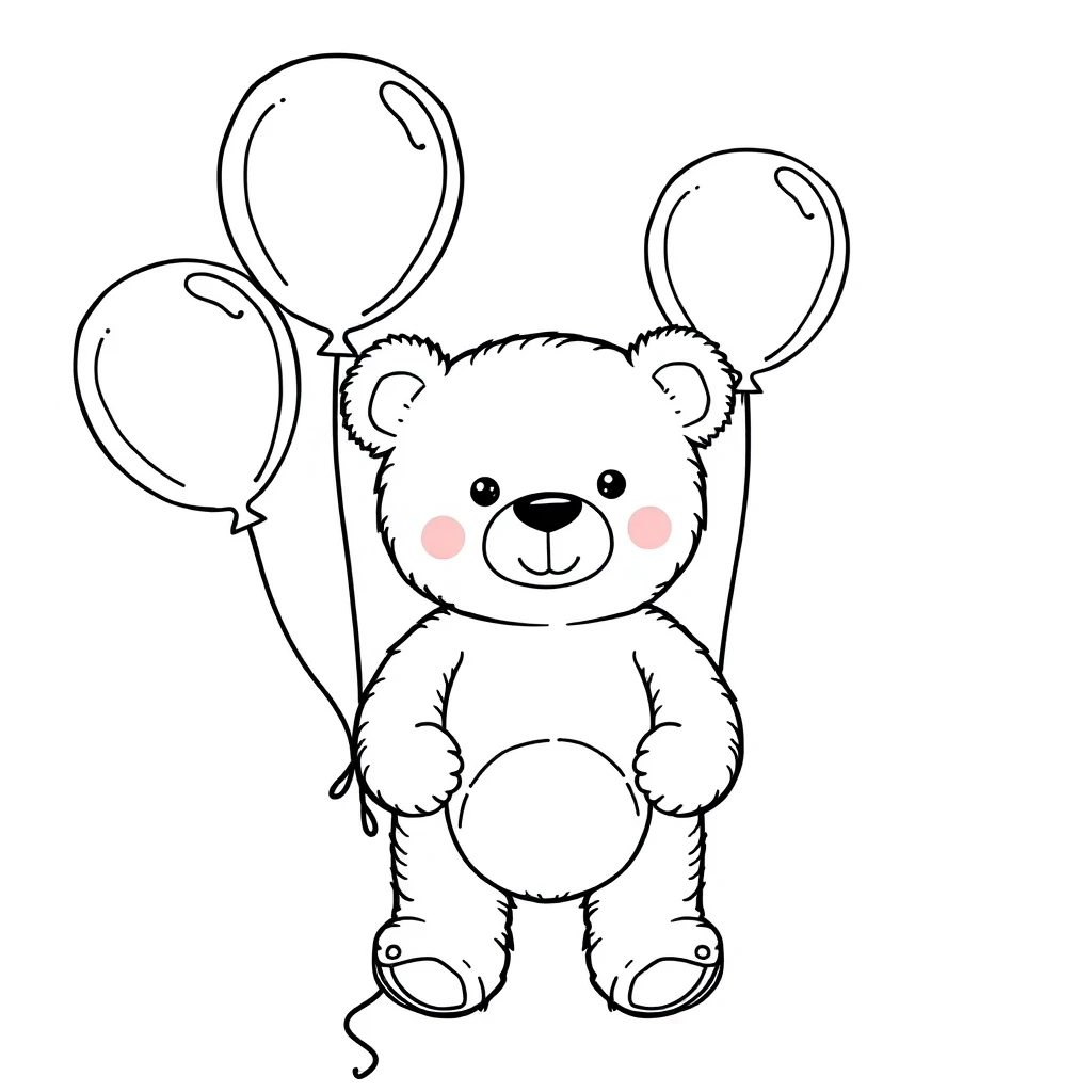 simple minimal teddy bear with ballons Continuous drawing in white background — работа пользователя Безумный Светомант