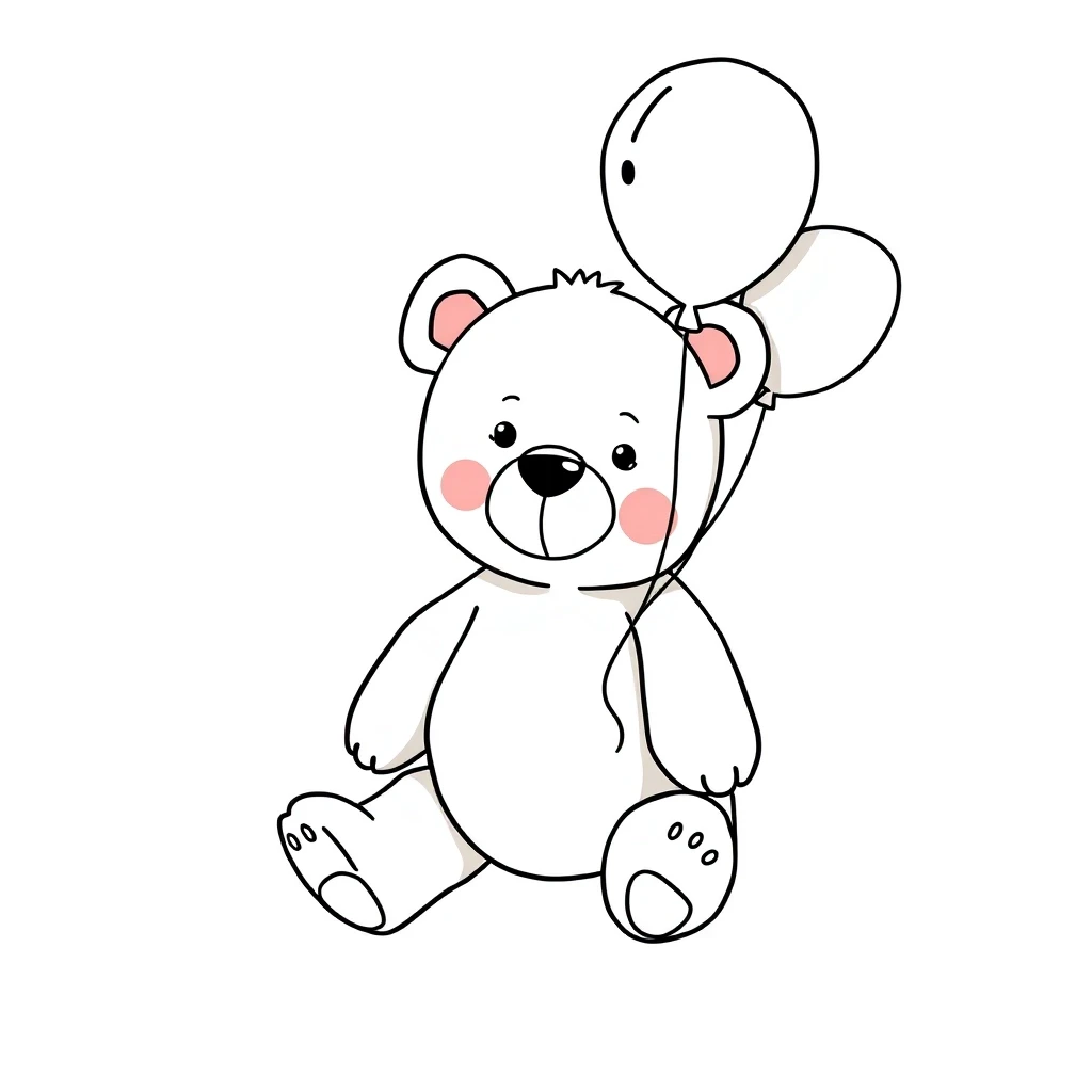 simple minimal teddy bear with ballons Continuous drawing in white background — работа пользователя Безумный Светомант