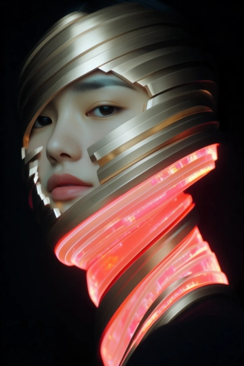 petrina hicks and mike winkelmann depict a woman as modeling for the photographer in the style of neon-infused digitalism as NeurALartStudio and Kleon's credo SLAA, light…