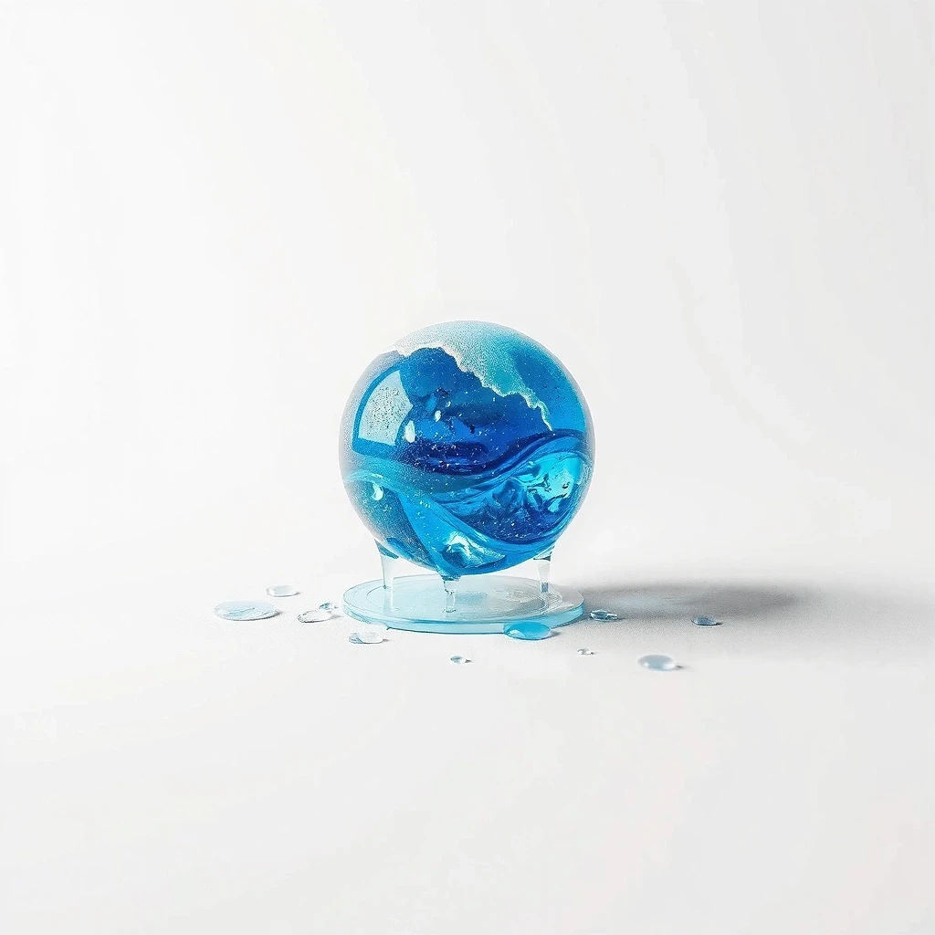 Award-winning professional photo on a perfect white background. A masterpiece, stunningly beautiful. A planet made of bright blue gas. Winds, hurricanes, and rain of molten…