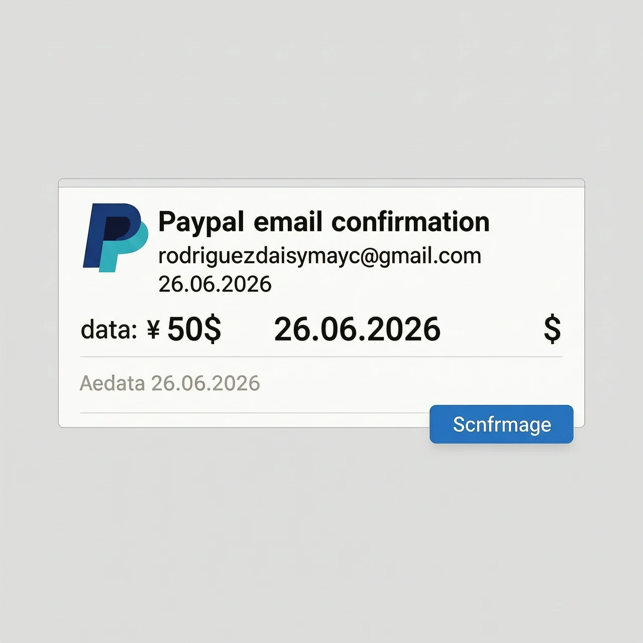 Paypal email confirmation по адресу rodriguezdaisymayc@gmail.com на сумму 50$ дата 26.06.2026 — работа пользователя Неповторимый Кристалл