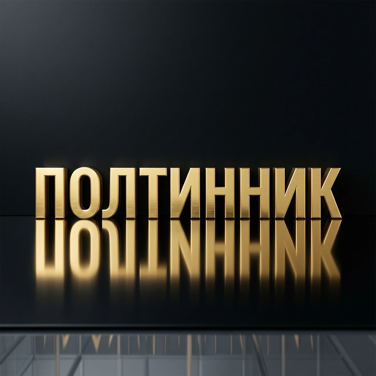 Minimalist composition on a solid, deep matte black background. In the center, the word "ПОЛТИННИК" is rendered in a bold, upright Soviet modernistic style,…