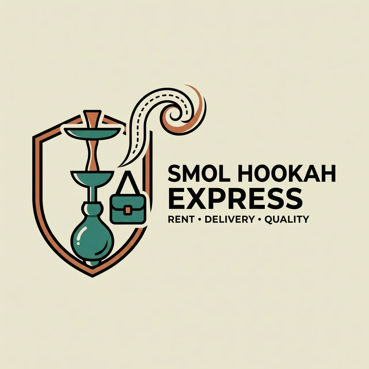*"Чёткий минималистичный векторный логотип для сервиса 'Smol Hookah Express' в монохромной цветовой гамме с ярким акцентом. Композиция строится на трёх основных…