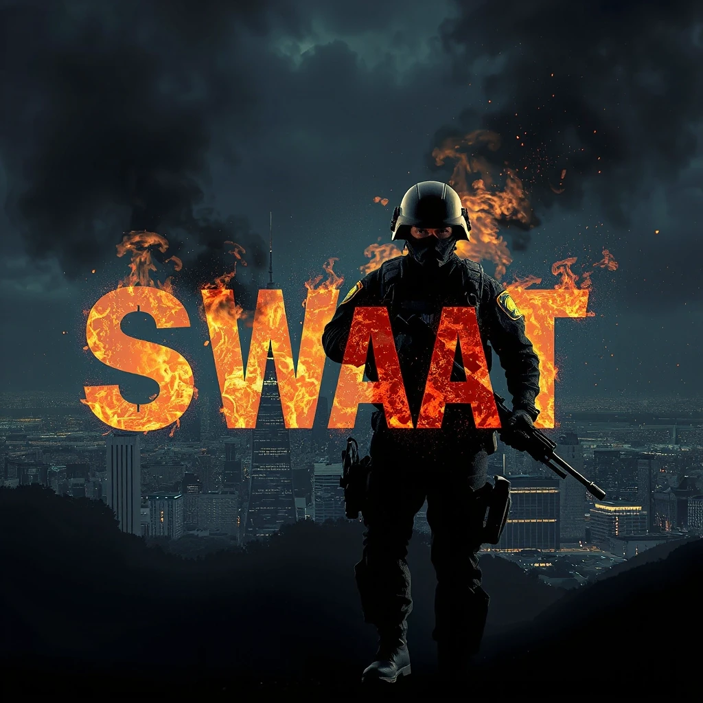 сделай картинку с надписью SWAT чтоб на заднем фоне был огонь и город — работа пользователя Таинственная Нирвана