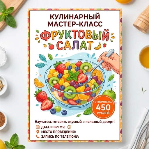 Афиша на русском языке кулинарный мастер-класс «Фруктовый салат» стоимость 450 рублей — работа пользователя Революционная Иллюзия