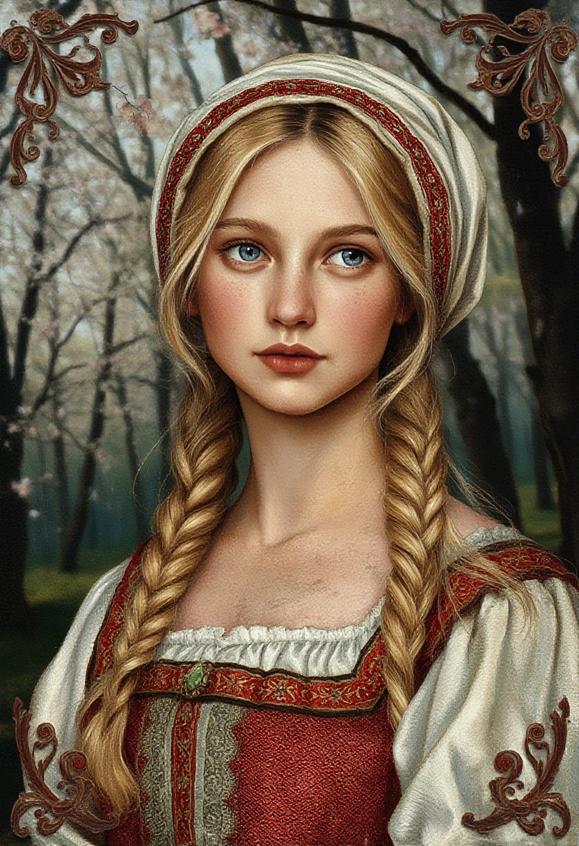 Russian Russians: A detailed portrait of a young woman of Slavic appearance from the 16th century in a traditional long Russian sundress and a traditional Russian cocoanut…