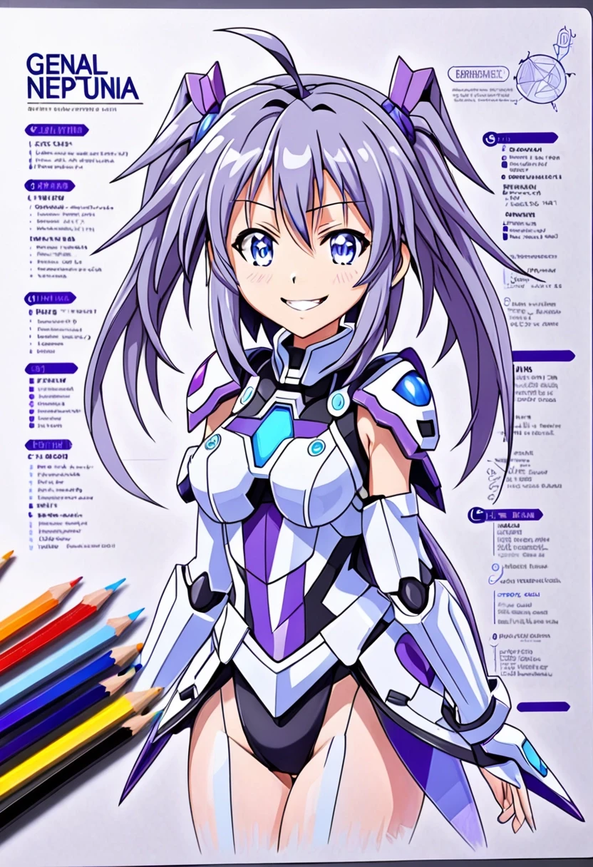character sheet, general view. Grey background, lait, Hyperdimension Neptunia, Smile Spiral Neptunia-woman — работа пользователя Яростный Иней