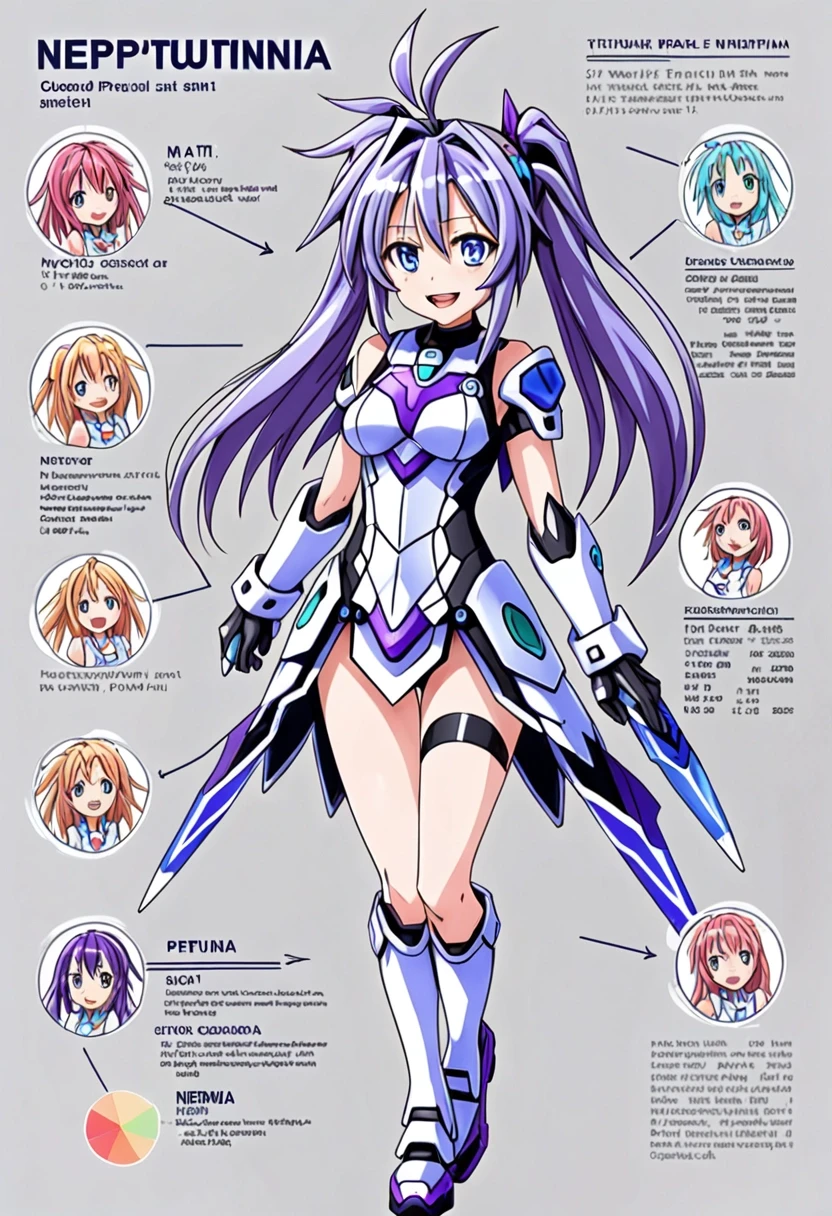 character sheet, general view. Grey background, lait, Hyperdimension Neptunia, Smile Spiral Neptunia-woman — работа пользователя Яростный Иней