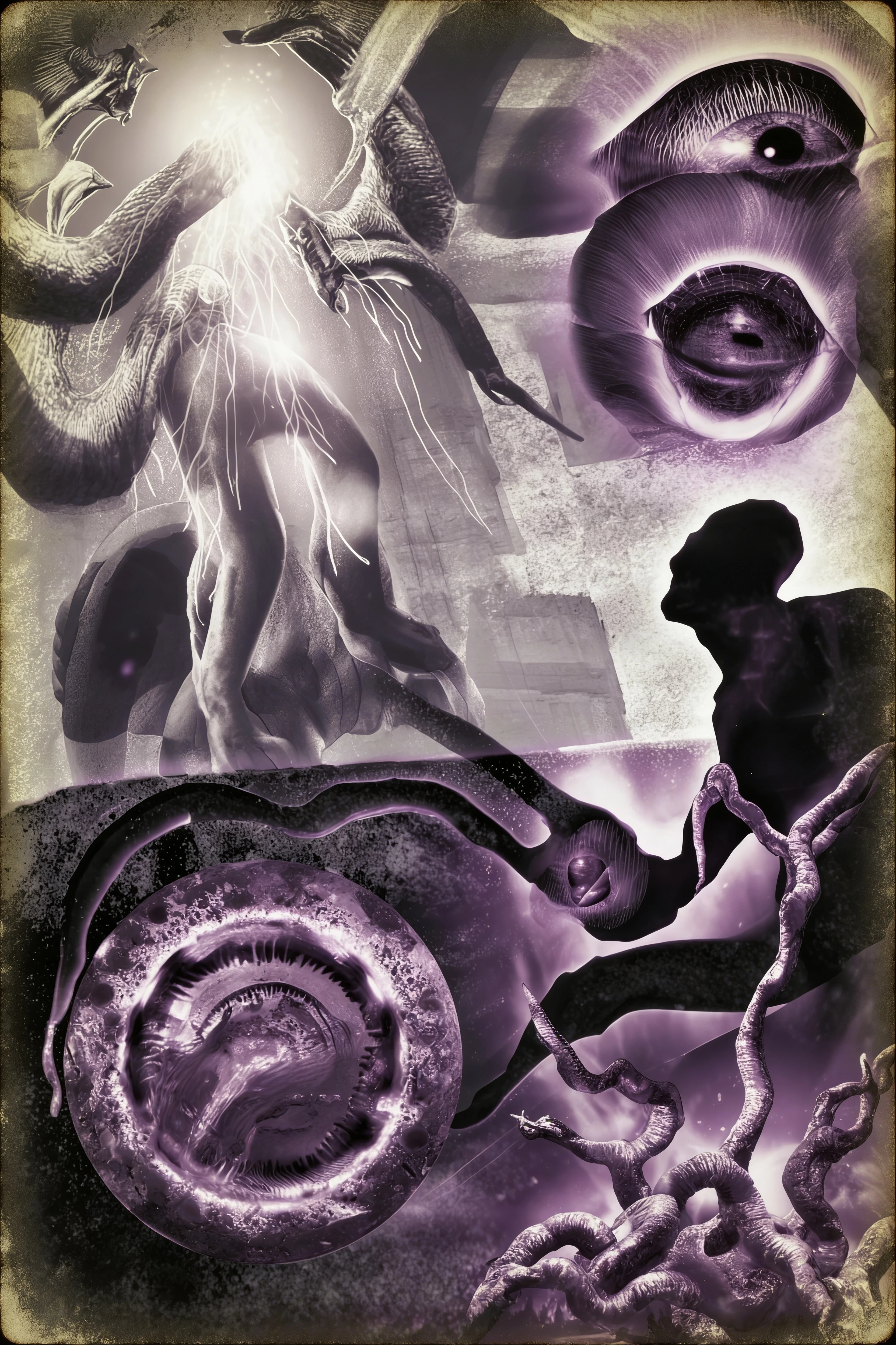 Sci-fi weird fiction illustration. SCP Foundation world's aesthetic. Metamorphic anomalies. Invasive biotransformations. Biological refractions. Metastatic organic…