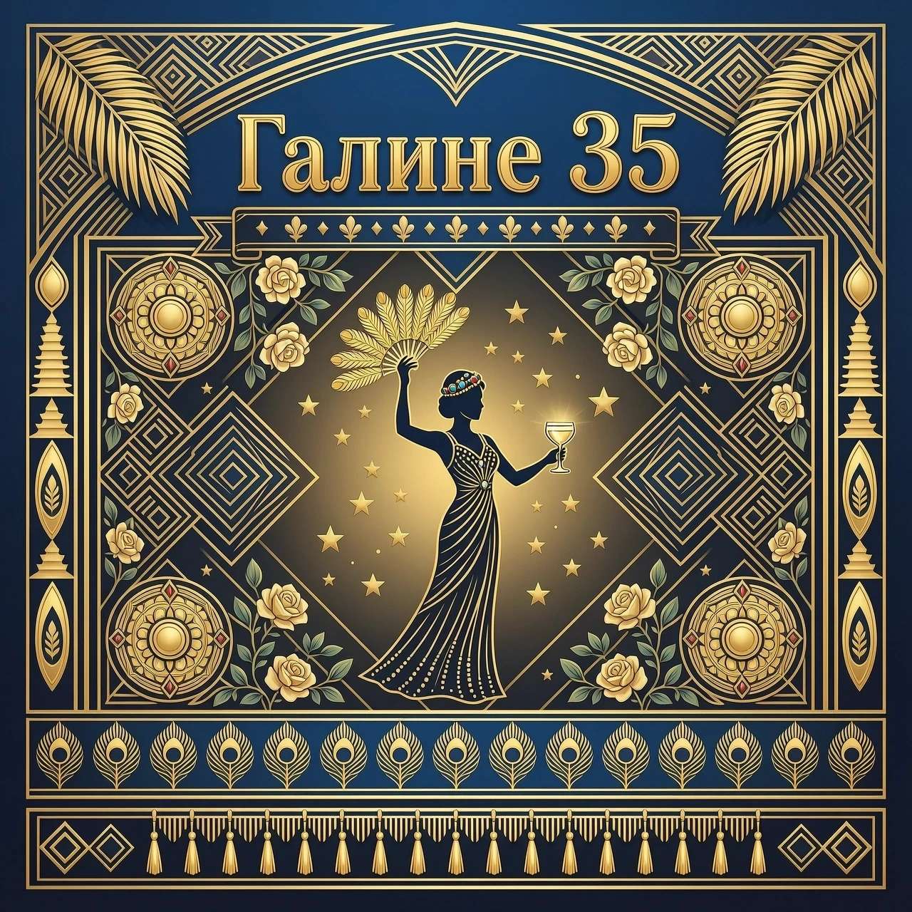 красочная картинка в стиле гетсби на фон и сверху надпись галине 35 и убери нижние надписи — работа пользователя Приключенческая Вила